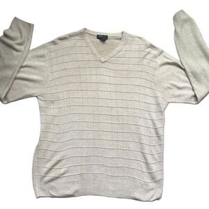 Dockers Mens Textured Striped V-Neck Long Sleeve Cotton Blend Sweater Size XL